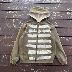 (S) Vintage 90s Y2K Hurley Zip Up Hoodie Distressed